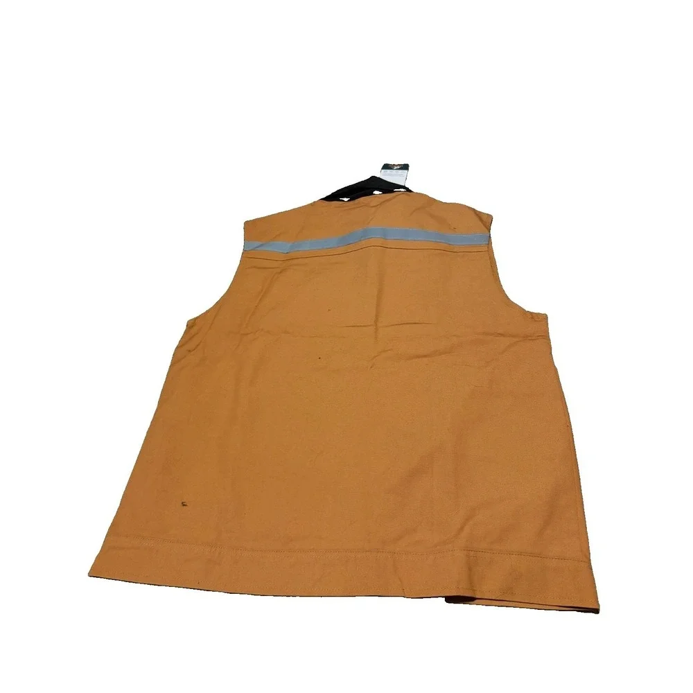 YUKIRTIQ Mens Outdoor Work Utility Vest Size S Brown Reflective Multi Pocket NWT
